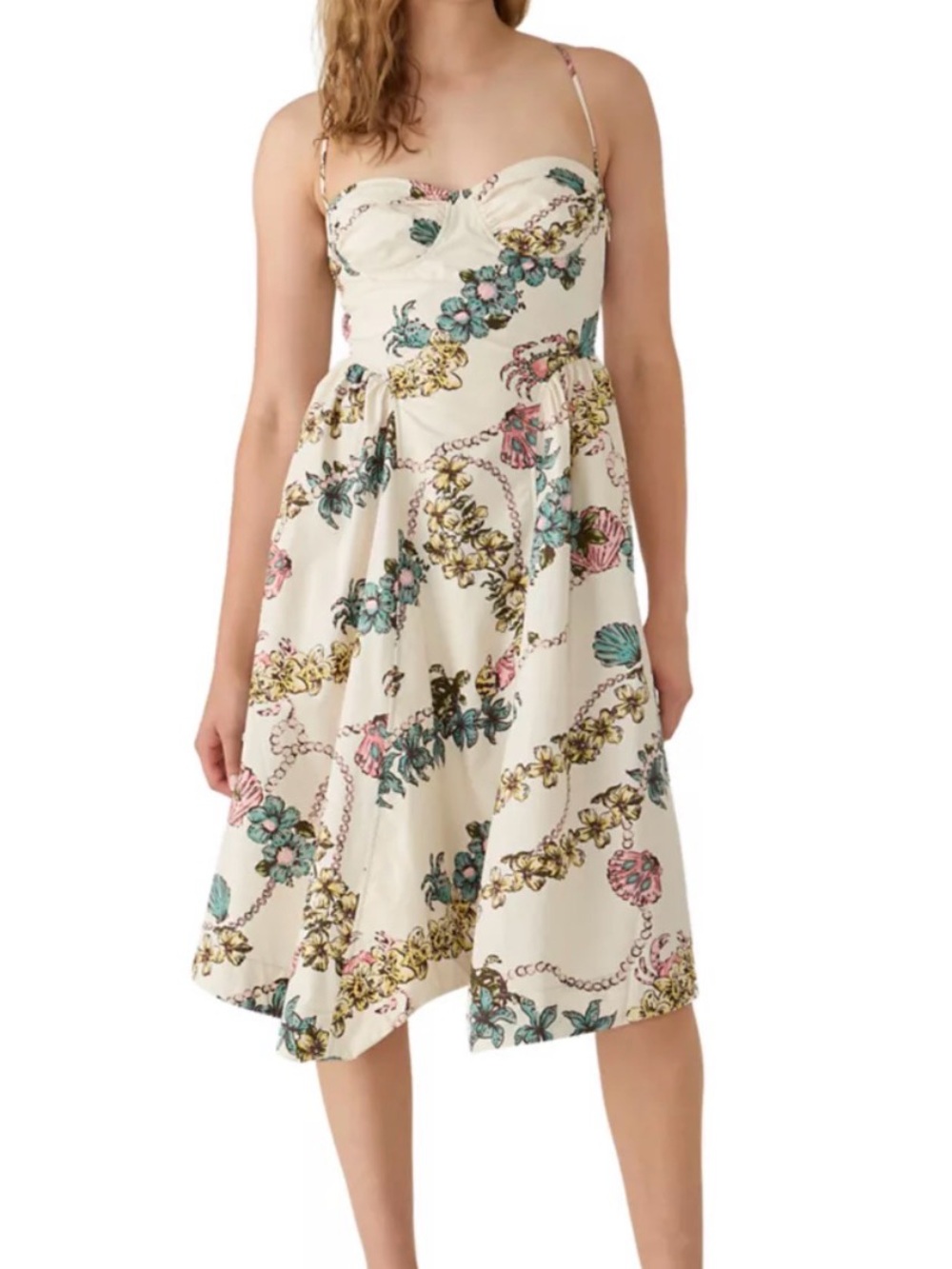 Free People cherish Cream Floral Spaghetti Strap Midi Dress size 8 new